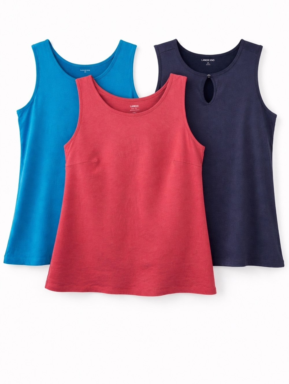 Lands’ End Tank Top Bundle XL & 1X Blue Coral Sleeveless Cotton Tops